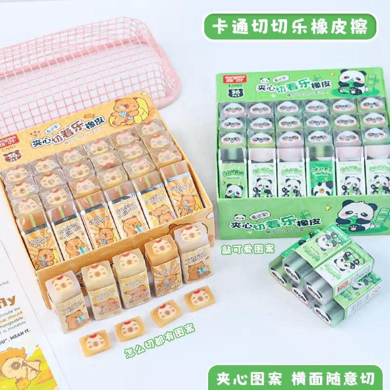 Panda & Kitten Cartoon Erasers